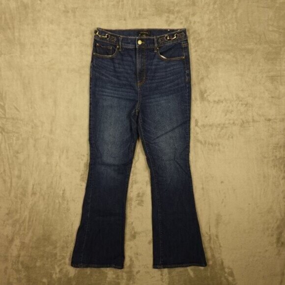 Ann Taylor Denim - Ann Taylor Jeans High Rise Flare Women's 8 Blue Denim Stretch Gold Link Accents